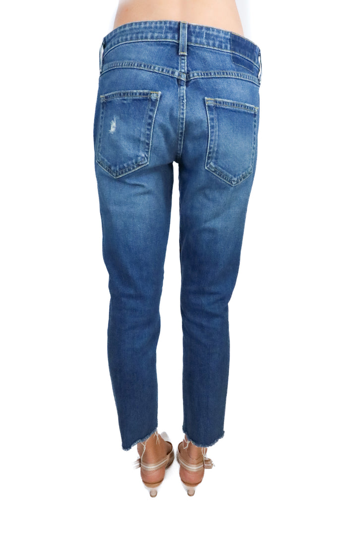 AMO Medium Wash Raw Hem Cropped Jeans (26; retail $285)