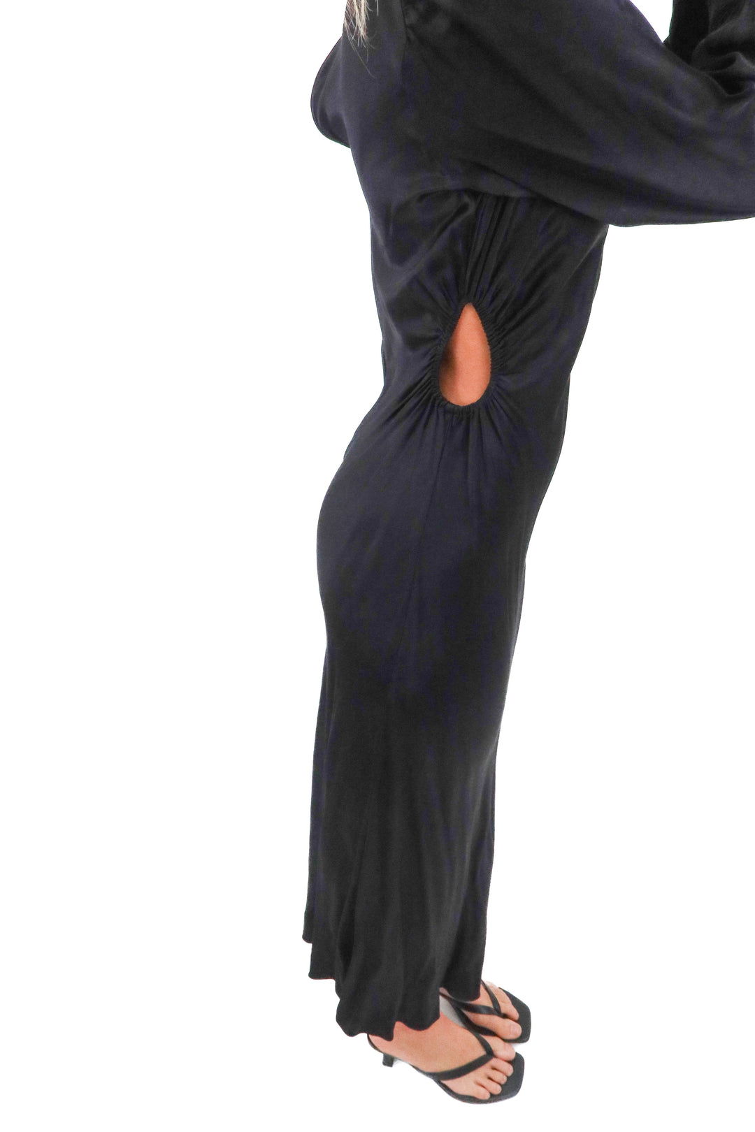 rails black satin long sleeve dress (m; retail $258)