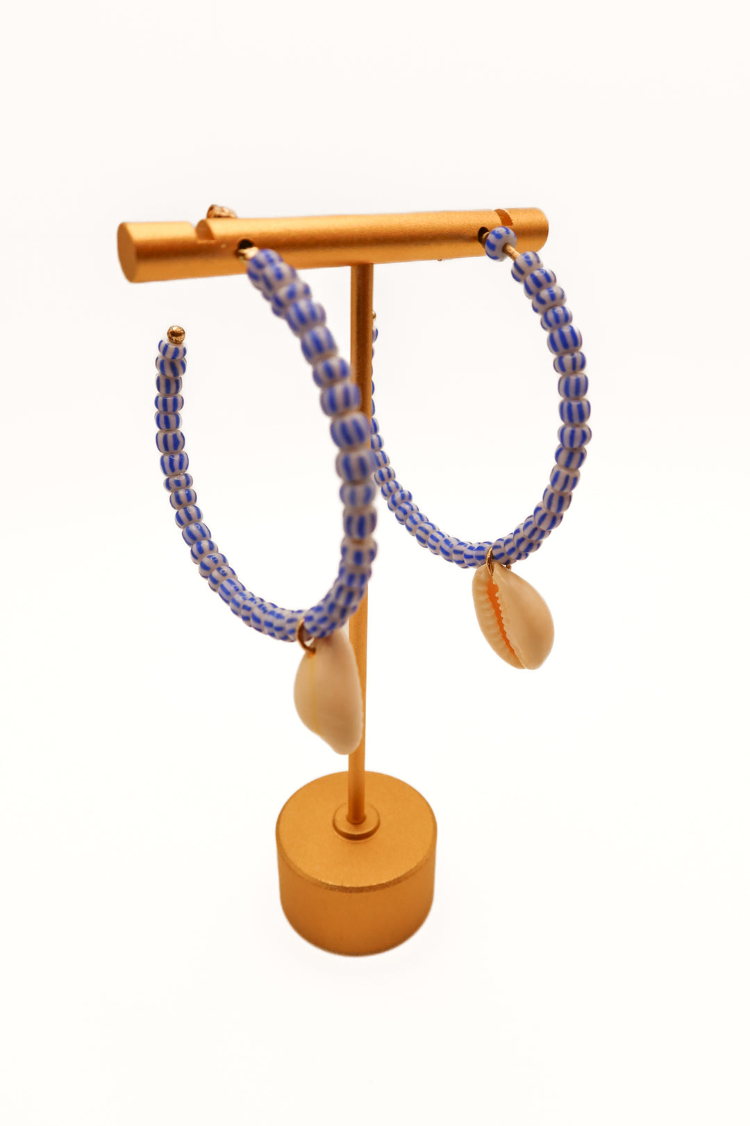 Purple beaded/seashell hoop earrings
