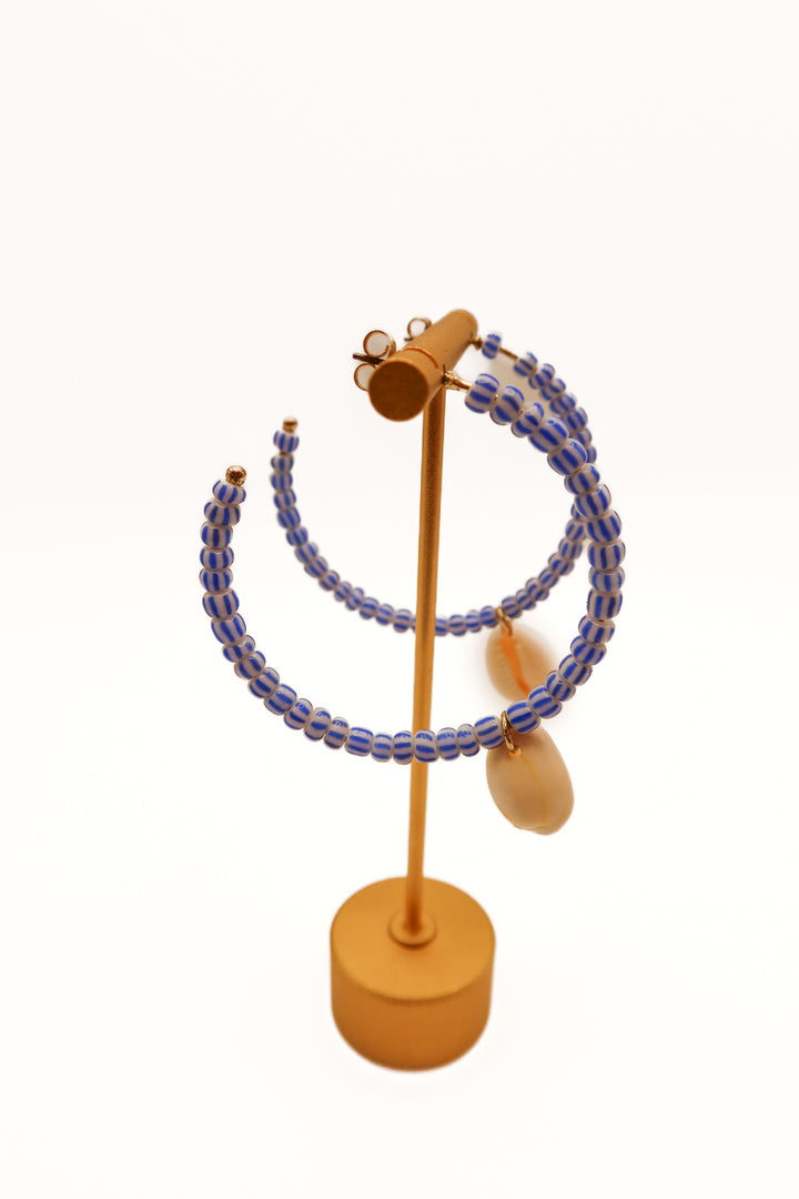 Purple beaded/seashell hoop earrings