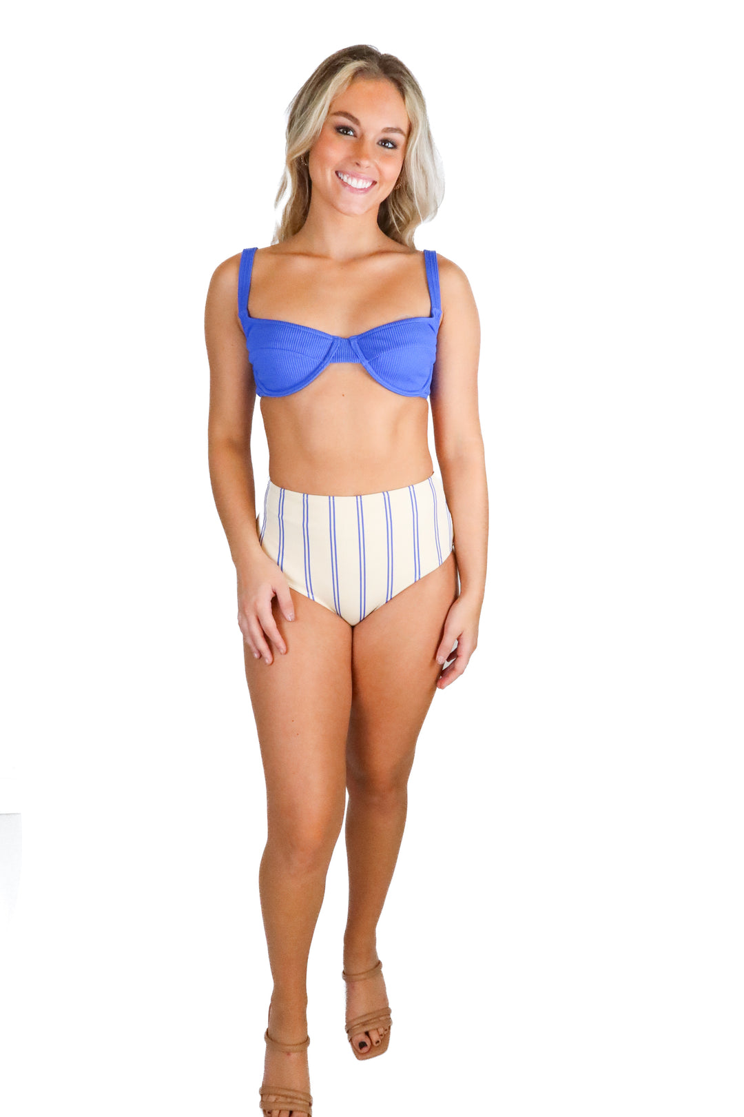 Zulu & Zephyr blue/cream striped bathing suit NWT (2; retail $235)