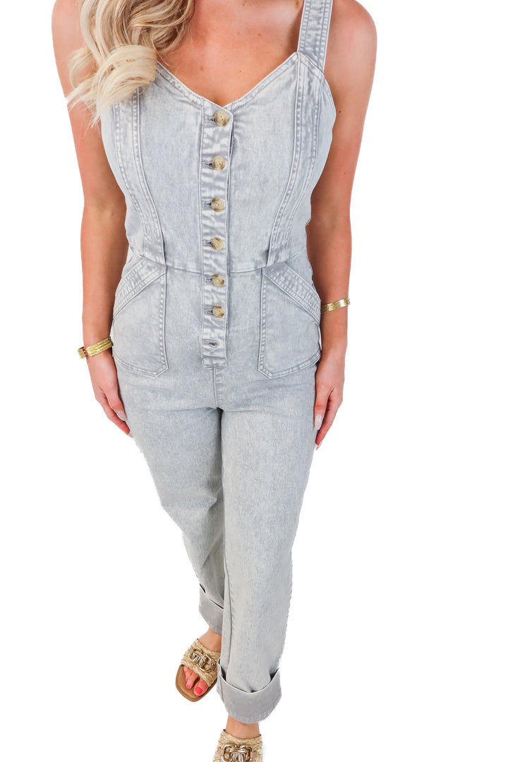 Faherty grey denim jumpsuit NWT (s; retails for $178)
