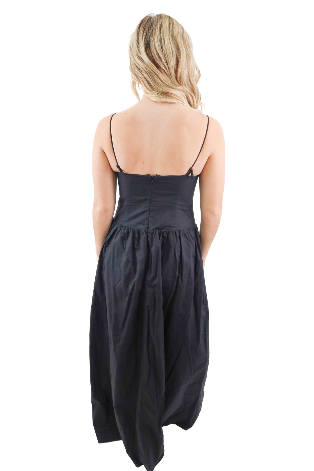 meshki black janis cotton frill maxi dress (M; retail $185)