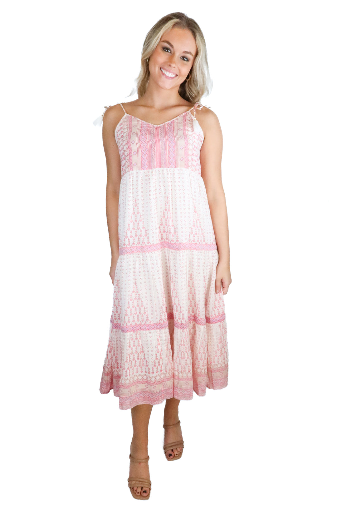 bell pink/white printed maxi dress (xs; retail $156)