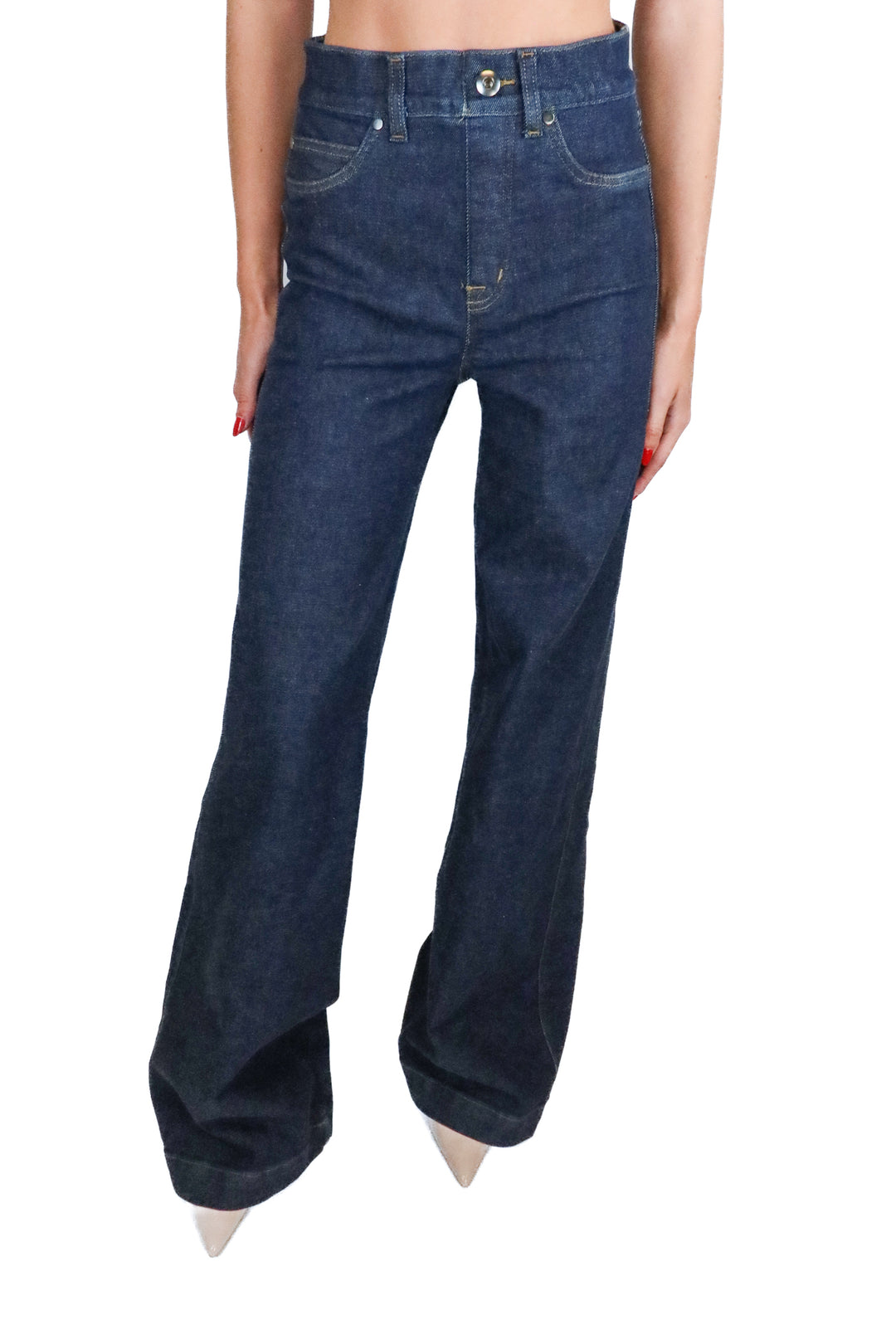 Spanx Dark Wash Stretch Wide Leg Jeans (XS; retail $148)