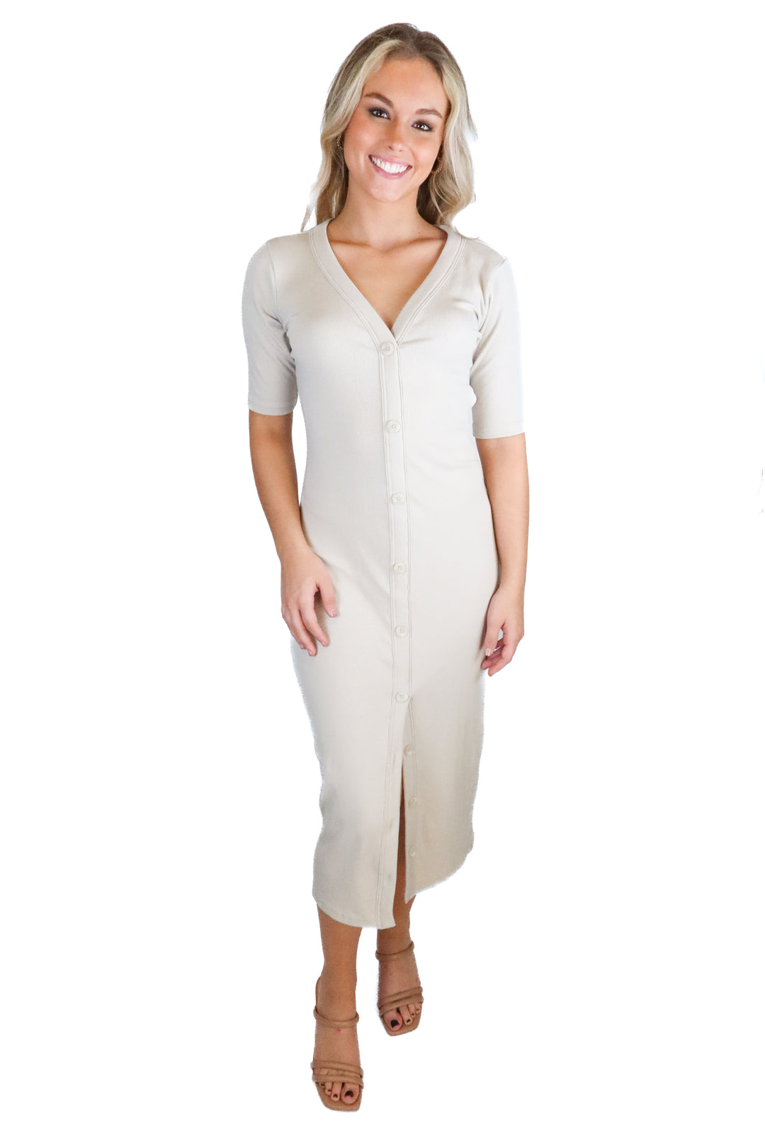 travis mathew tan short sleeve maxi dress (s; retail $134.95)