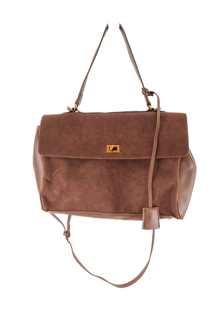 Brown faux suede and leather crossbody