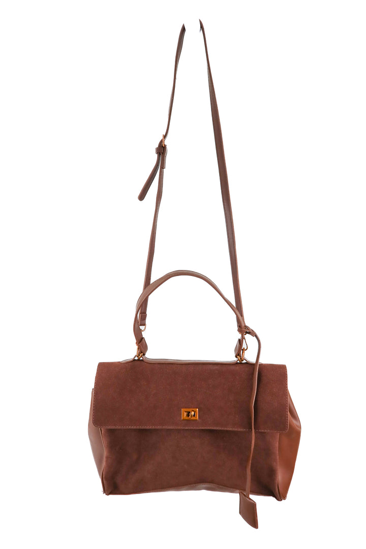 Brown faux suede and leather crossbody
