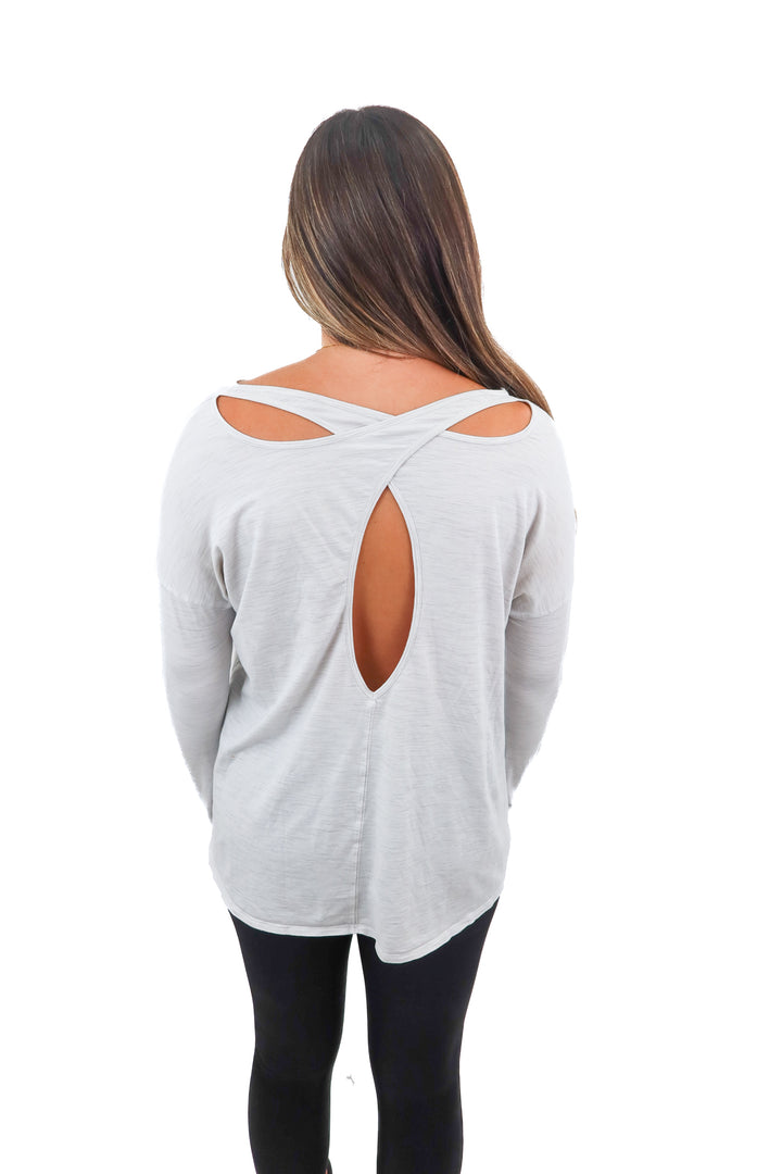 lululemon white heathered cross back top (6*)