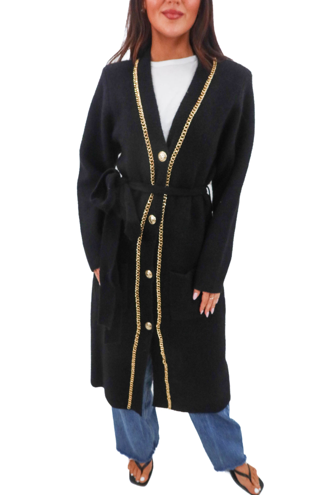 retrofete black and gold chain cardigan (m; retail $450)
