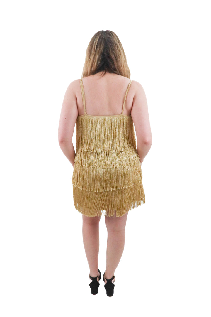 show me your mumu gold fringe dress (l; retail $208)
