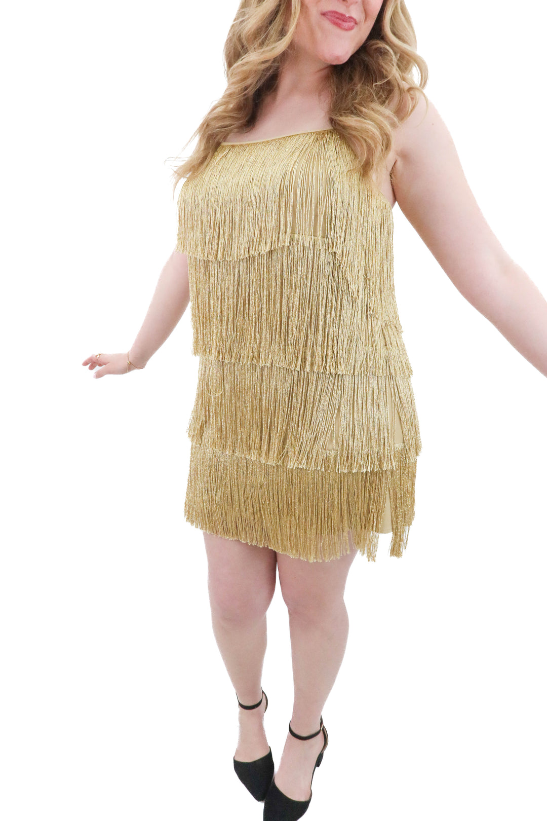 show me your mumu gold fringe dress (l; retail $208)