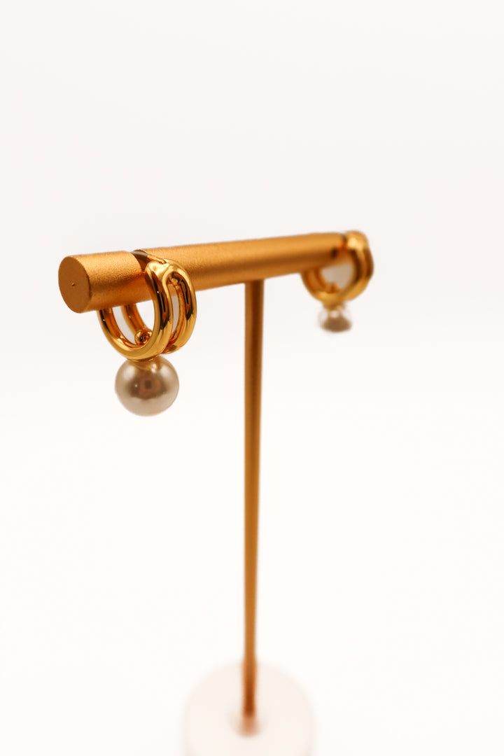 Mini gold pearl hoop earrings