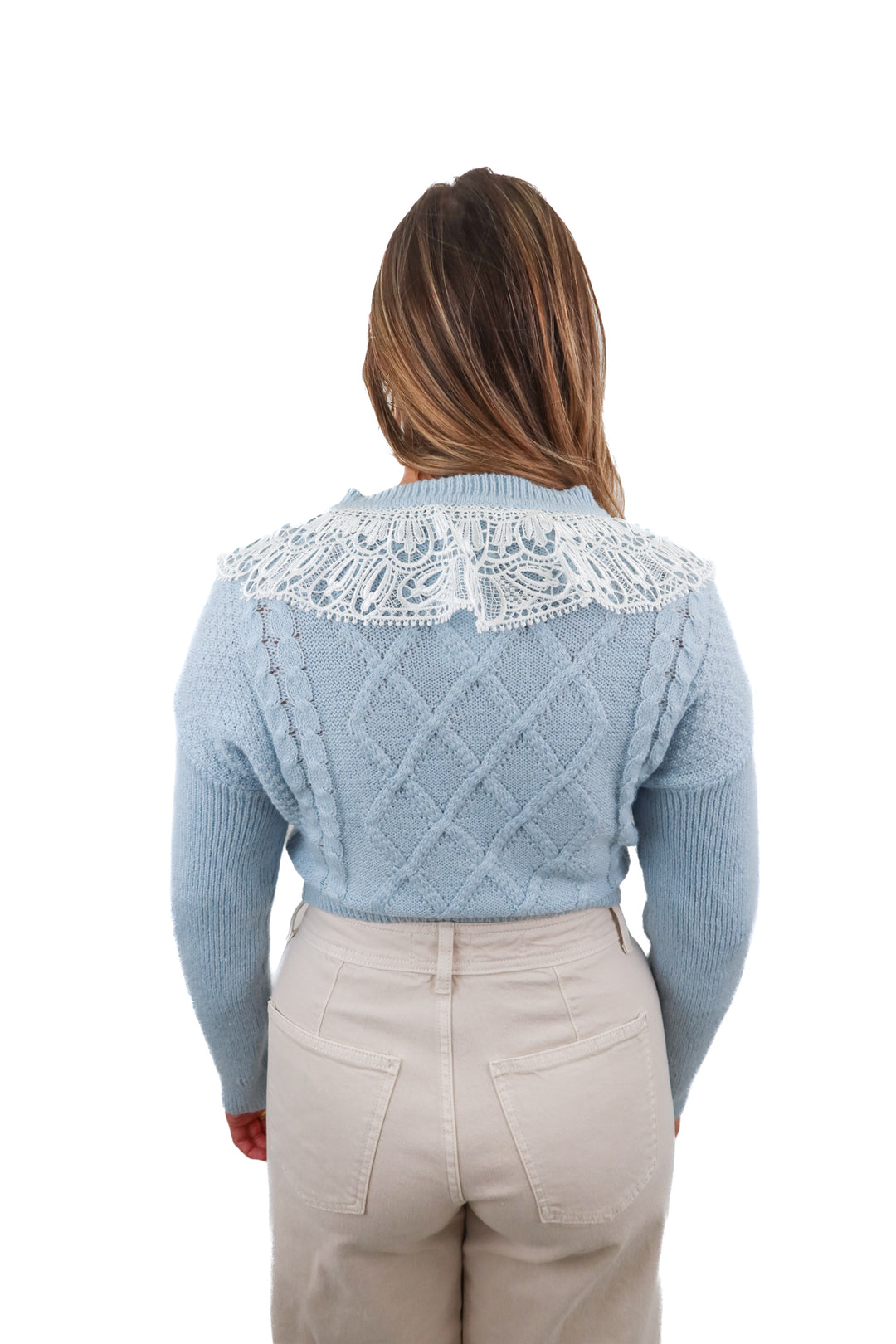 lalavon blue lace trim cardigan (s)
