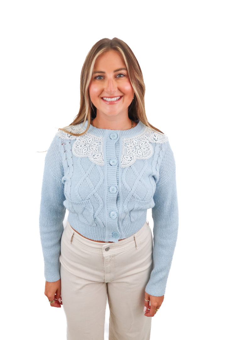 lalavon blue lace trim cardigan (s)