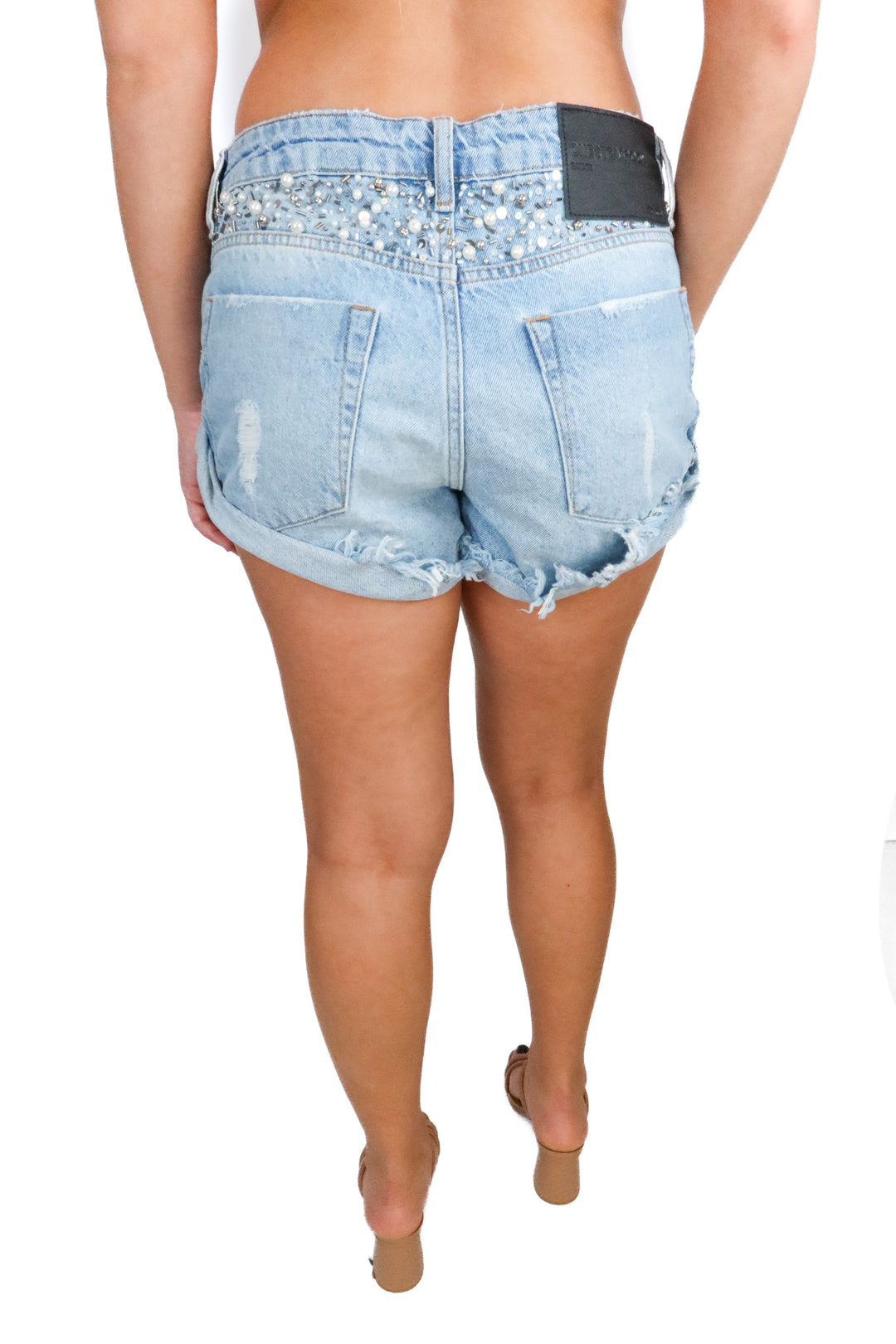 one teaspoon bedazzled denim shorts (26; retail $268)