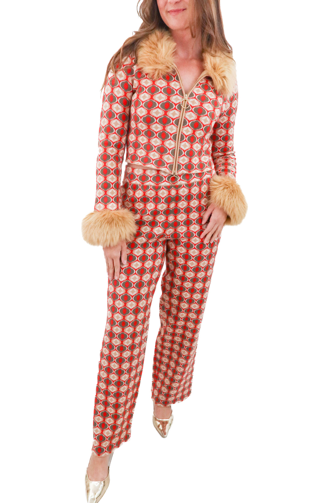 Show Me Your Mumu knit printed top and pant set (l; retail $296)