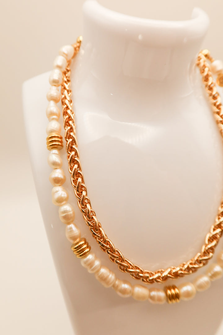 American eagle layered gold/pearl necklace