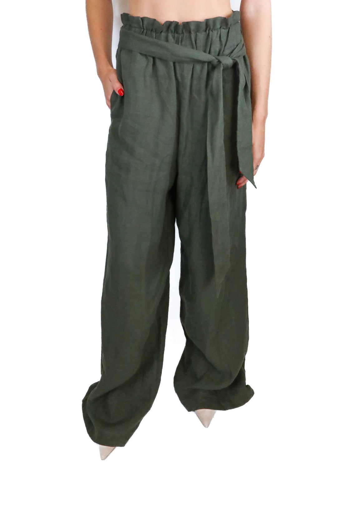 Asceno olive green linen wide leg pants (s; retail $295)