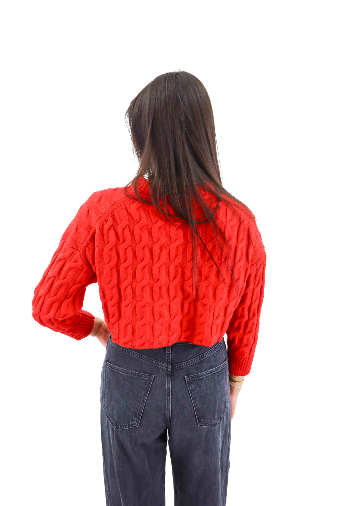 babaton red cable knit sweater (m; retail $149)