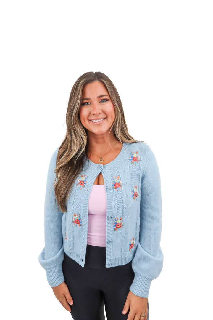favorite daughter blue floral cardigan (m; retail $198)