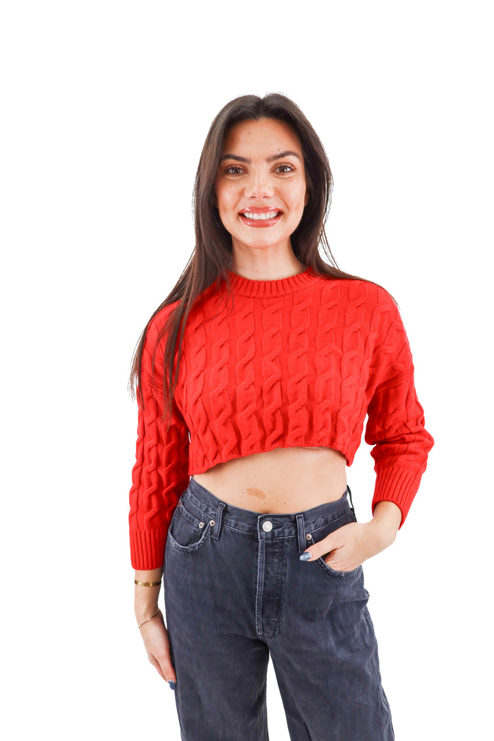 babaton red cable knit sweater (m; retail $149)