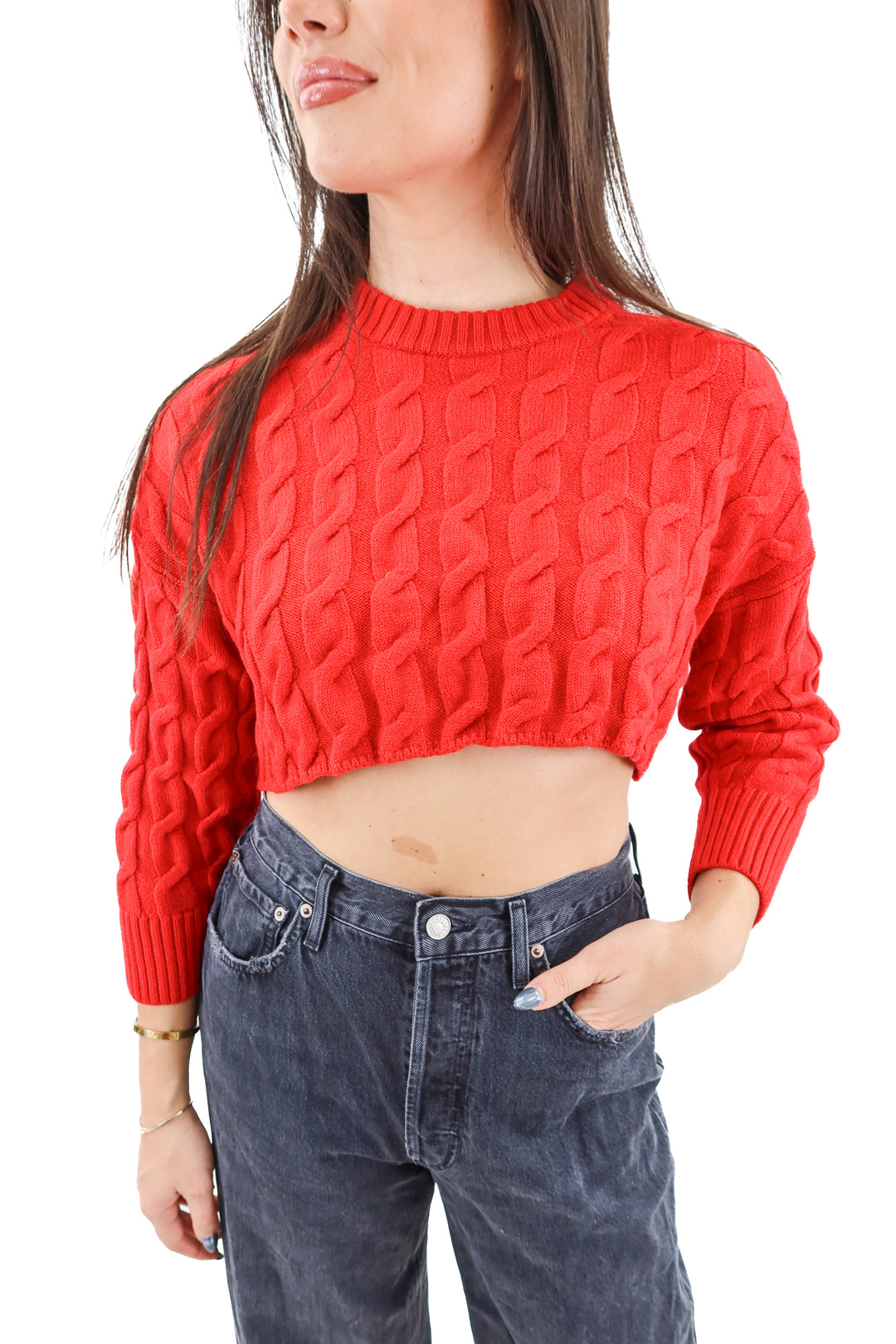 babaton red cable knit sweater (m; retail $149)