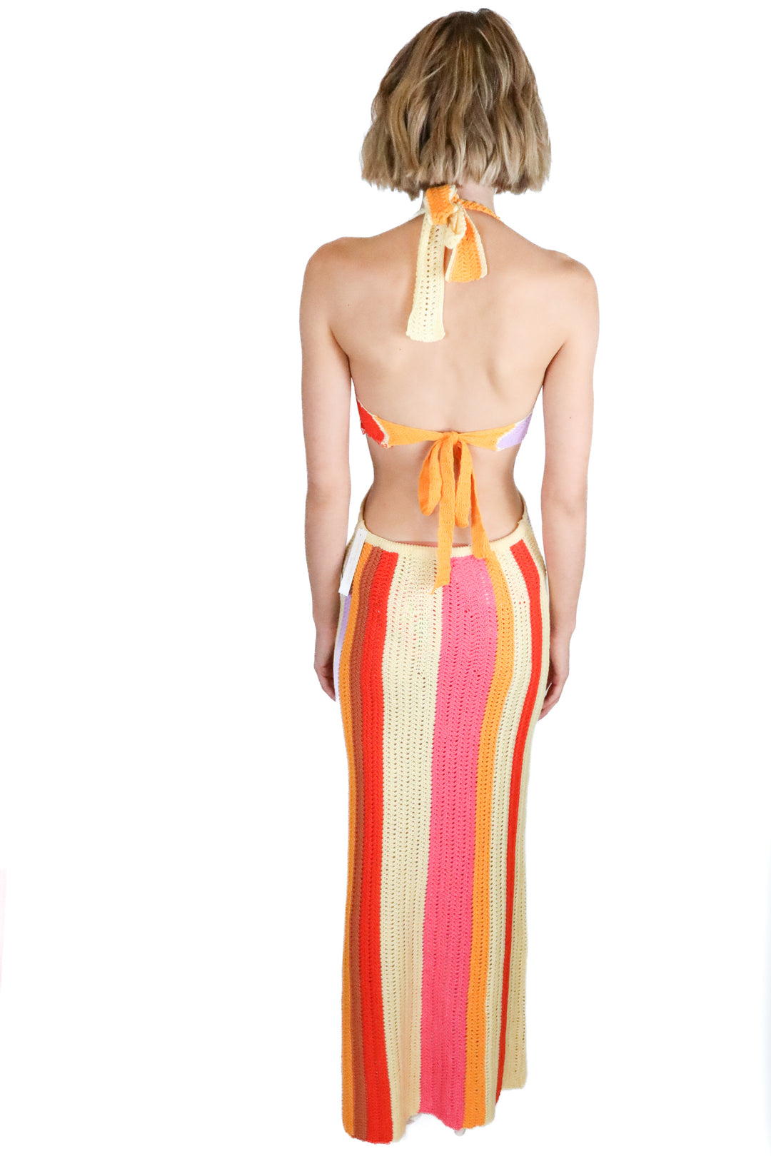 colorful crotchet maxi halter dress (s)*