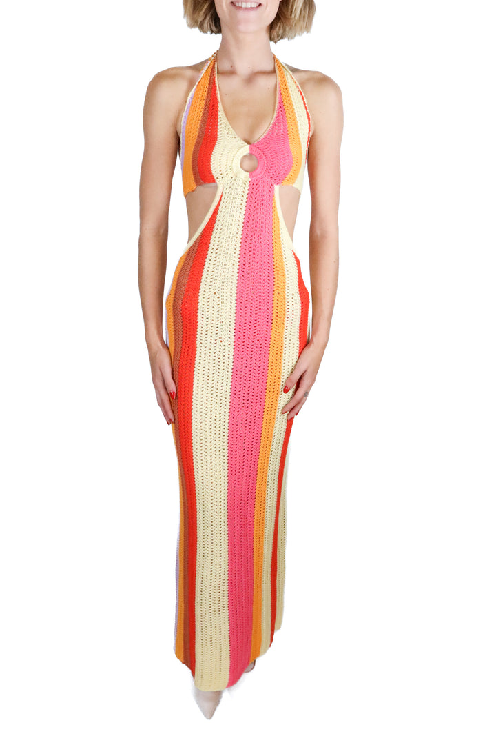colorful crotchet maxi halter dress (s)*