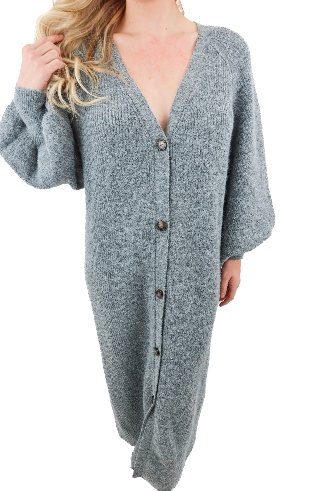 asos design grey oversized brushed knit long cardigan (XS; retail $77)