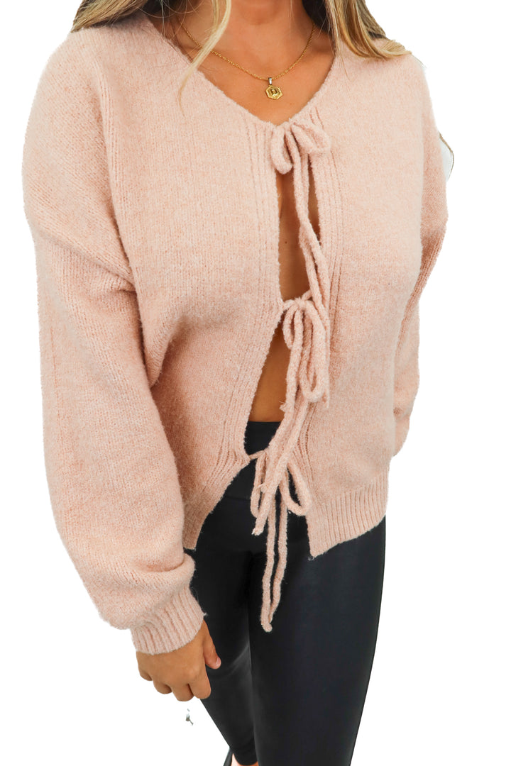 pretty garden pink tie front cardigan (m)