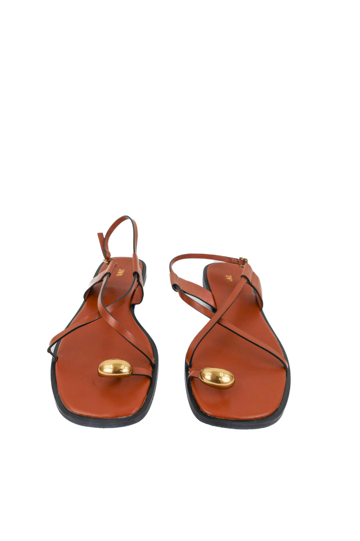 zara brown gold toe sandal (41/ US10-11)
