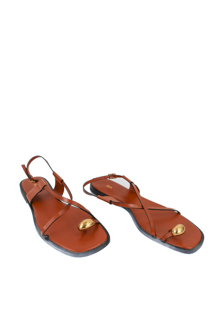 zara brown gold toe sandal (41/ US10-11)