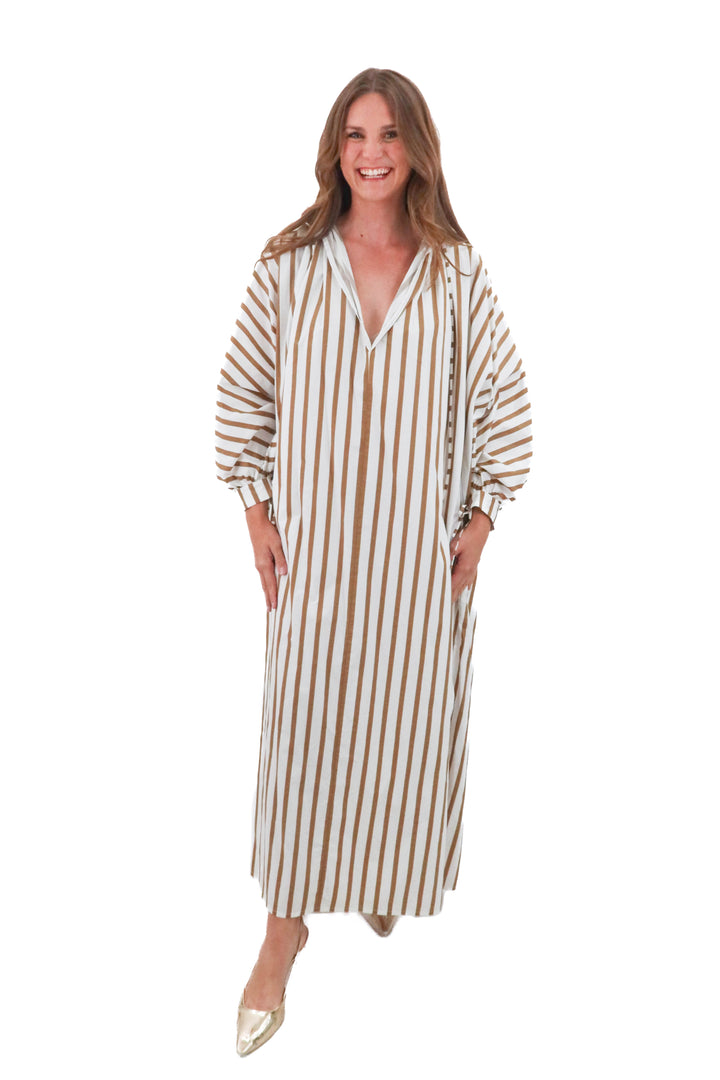 mikoh khaki and white striped maxi (3; retail $238)