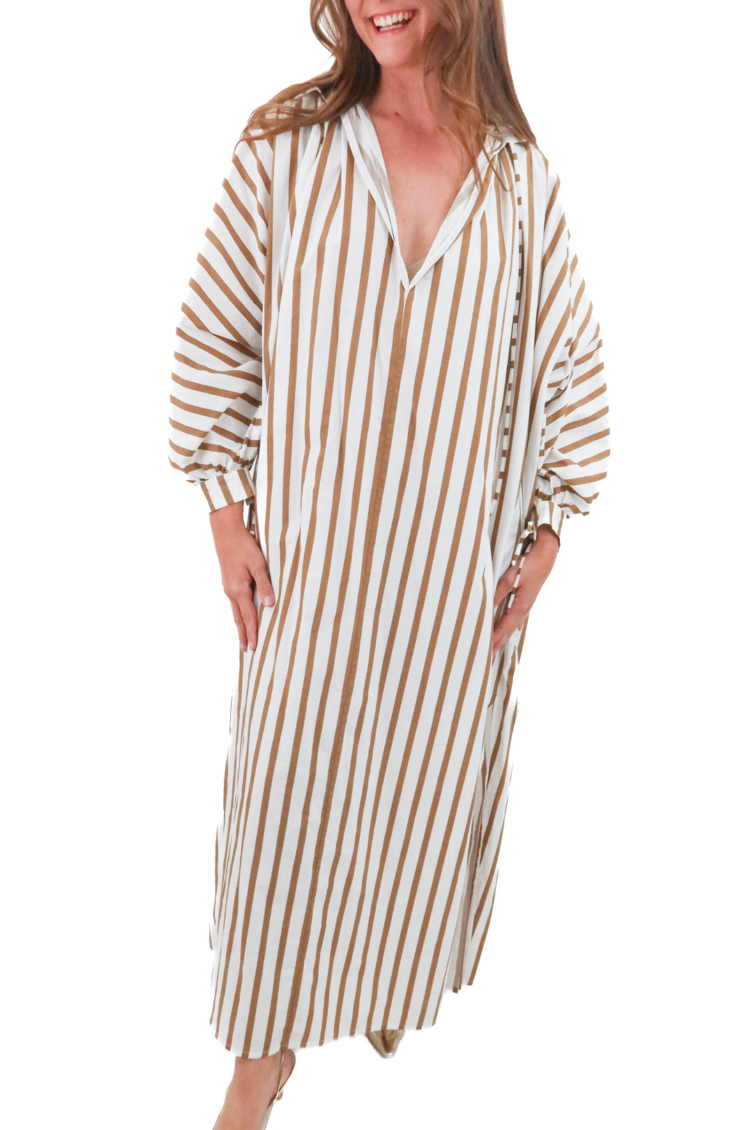 mikoh khaki and white striped maxi (3; retail $238)