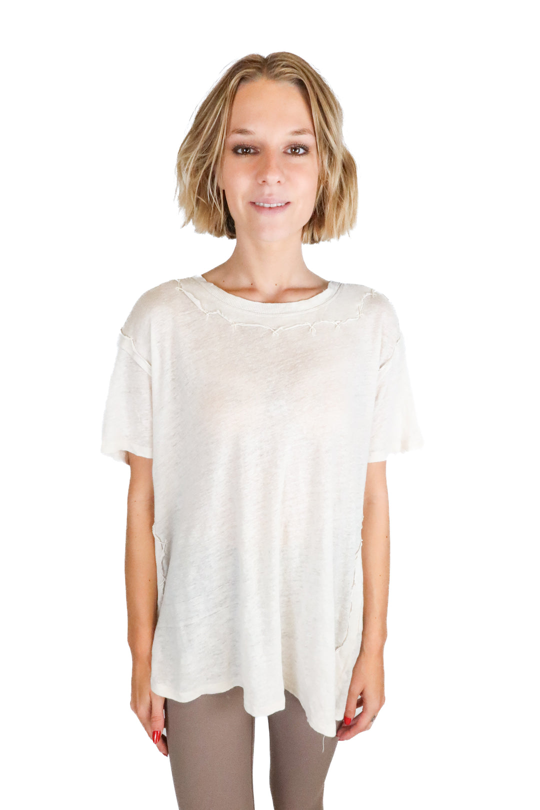 roi tan tee with stitching detail (s)