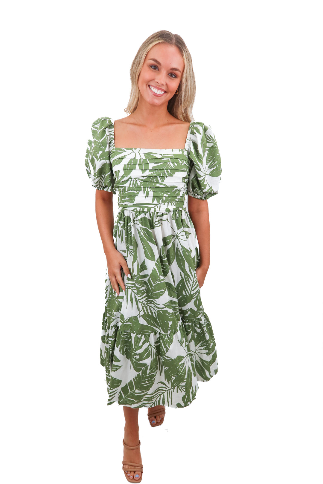 Abercrombie green palm dress (S)