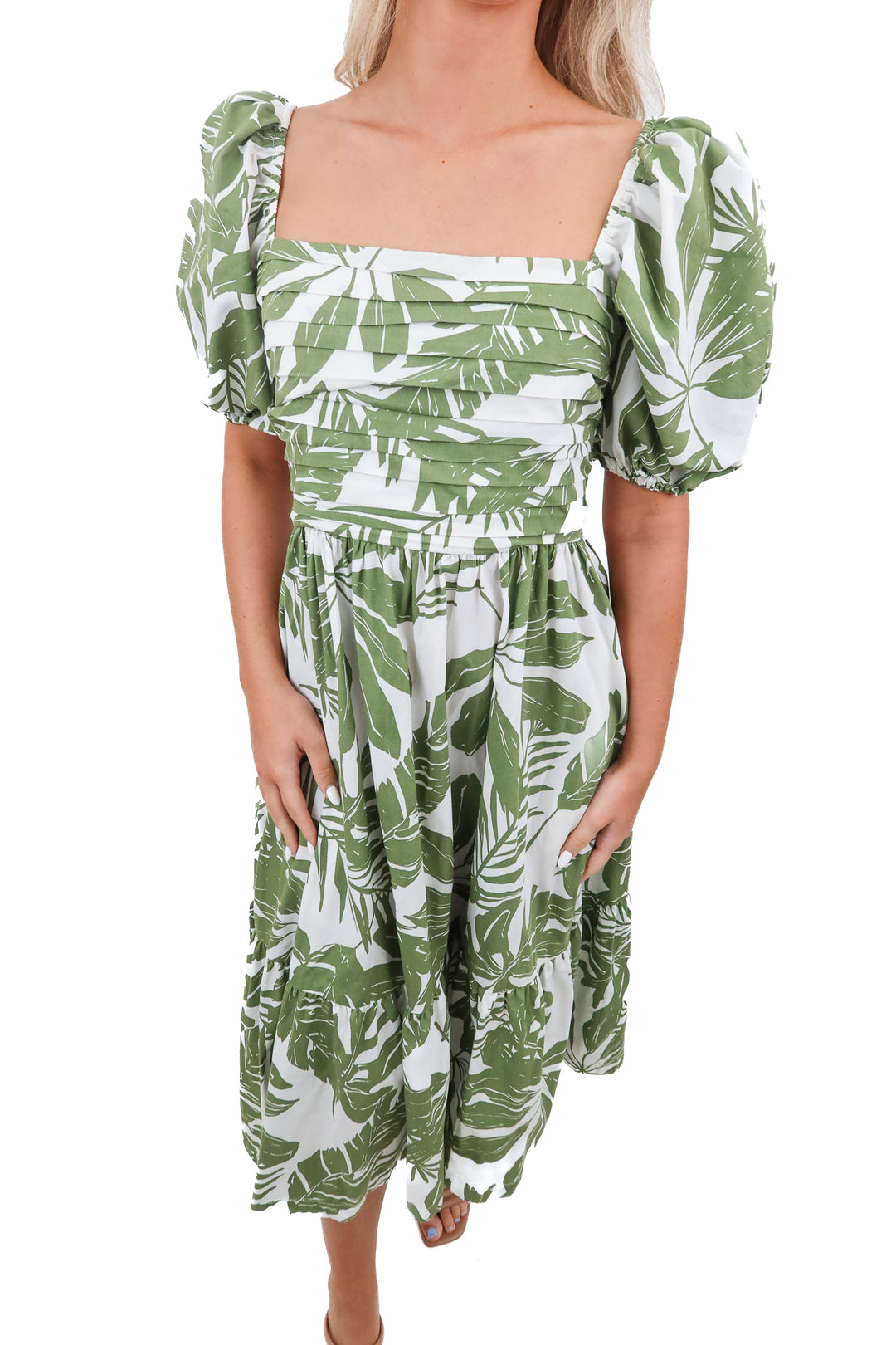 Abercrombie green palm dress (S)