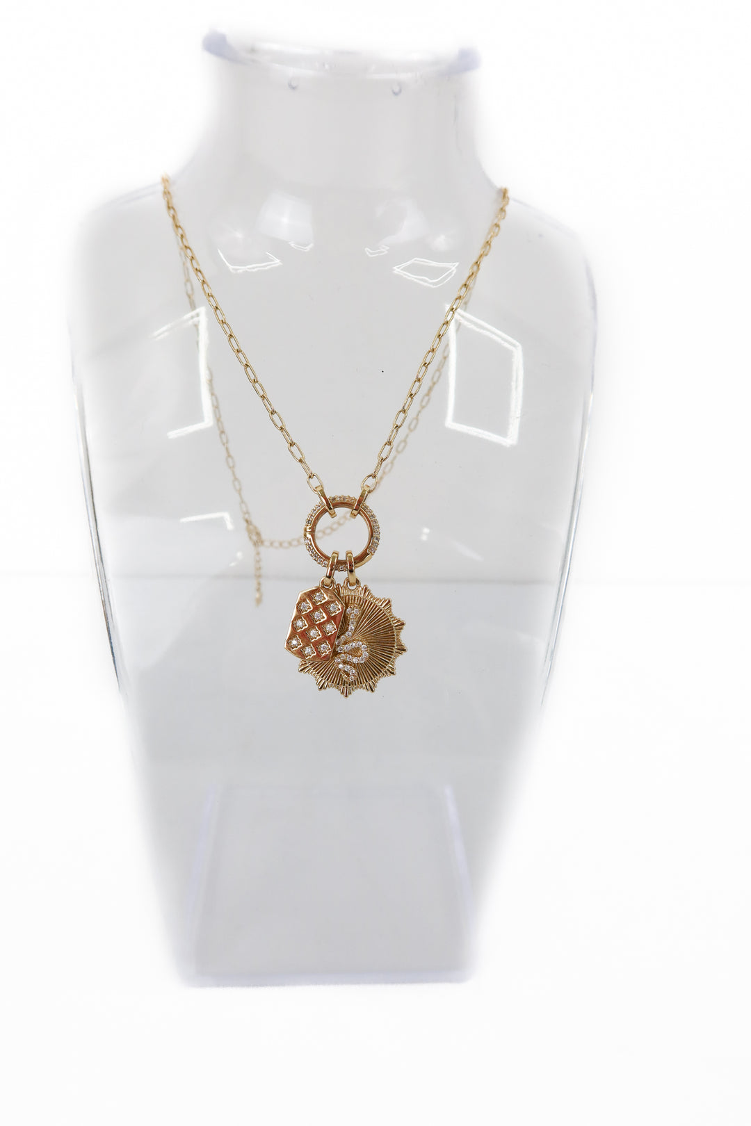 gold sun/rhinstone snake charm necklace