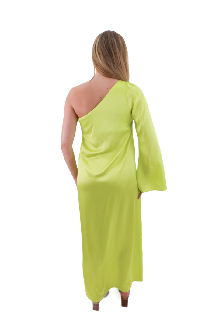 show me your mumu bright green one shoulder dress (m)