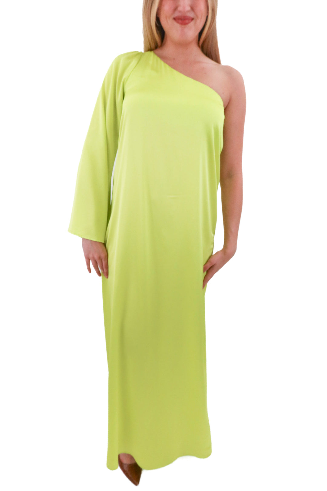 show me your mumu bright green one shoulder dress (m)