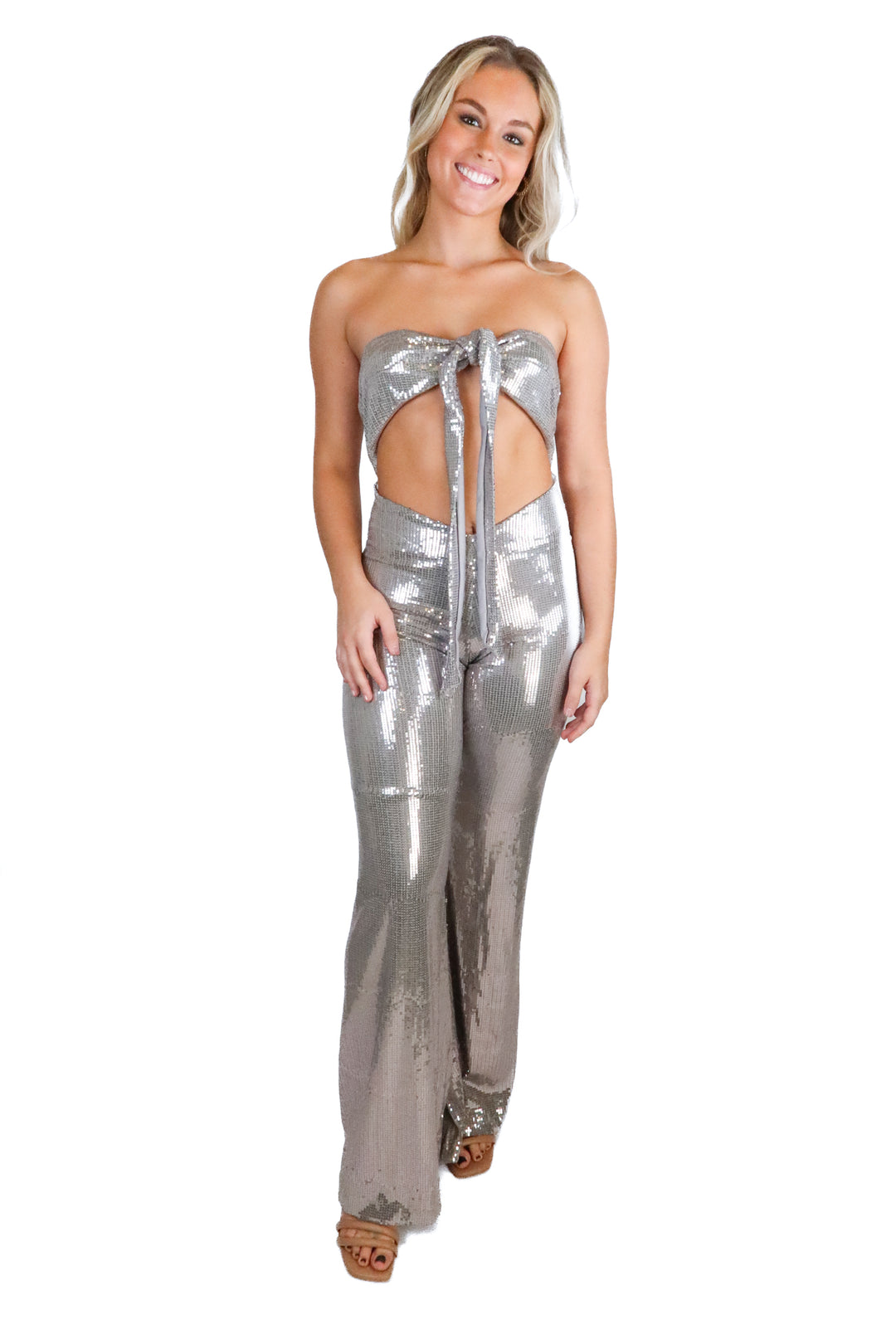 santa maria silver sequin jumpsuit (s)*