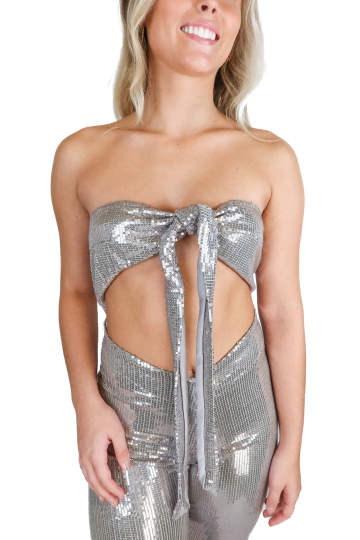 santa maria silver sequin jumpsuit (s)*
