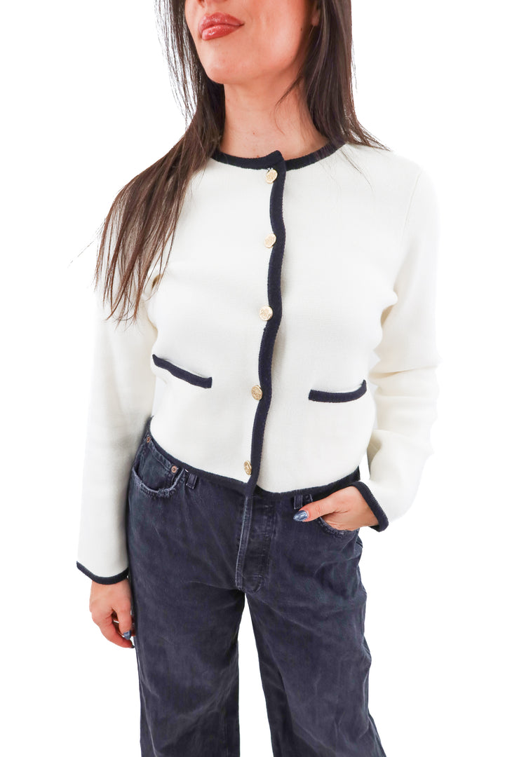 abercrombie & fitch ecru knit cardigan w/ black trim nwt (m; retail $90)