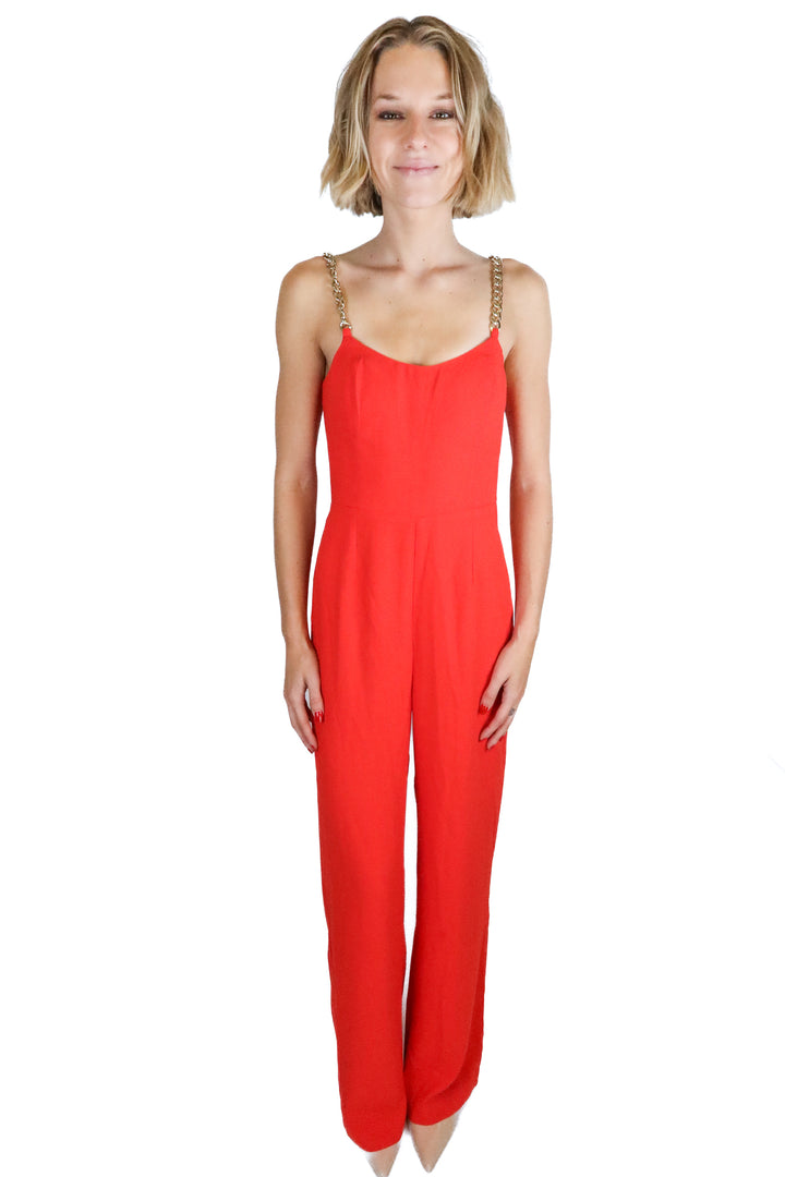 lilly pulitzer red jumpsuit with chain straps NWT (0; retail $248)