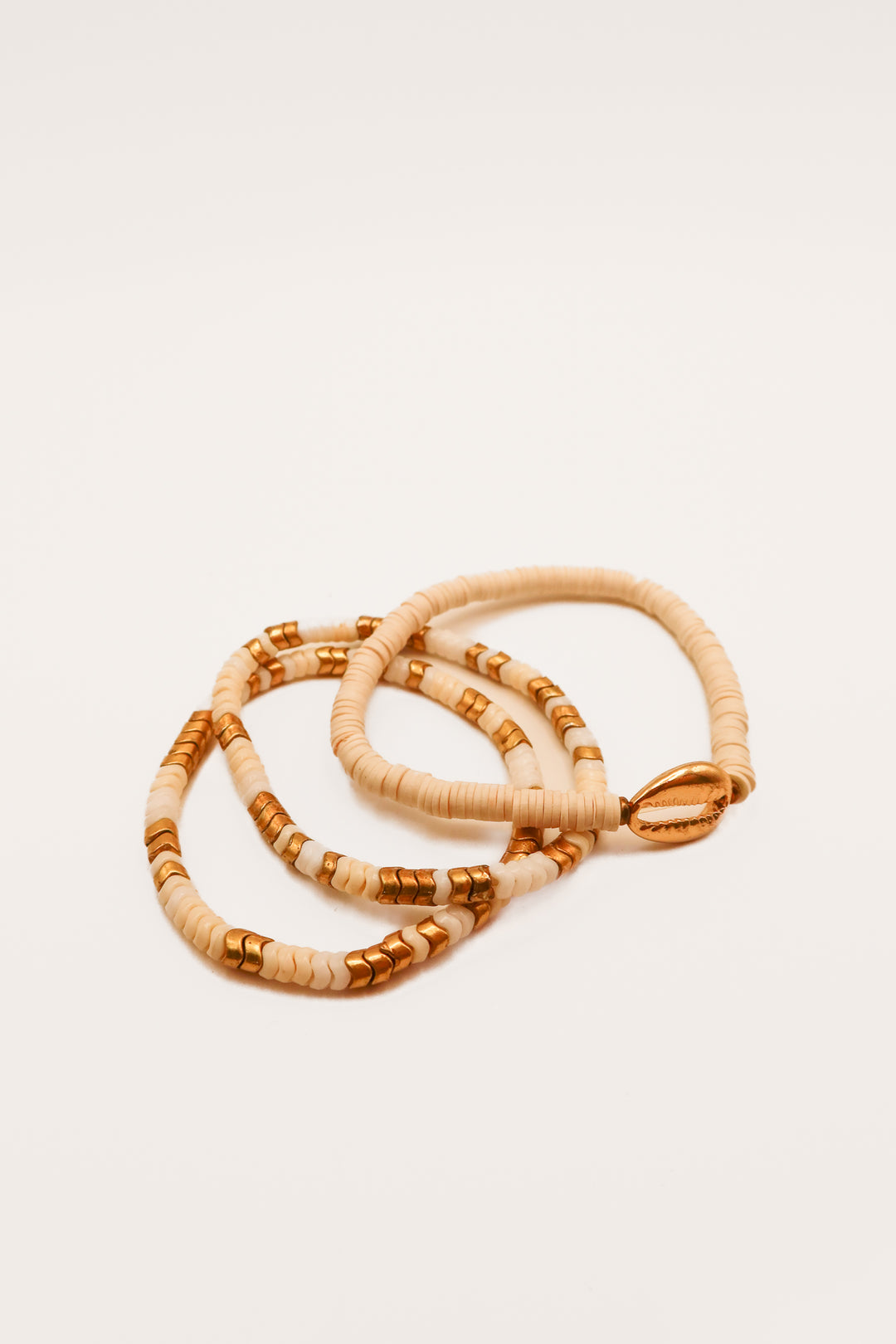 Gold/neutral beaded seashell bracelet