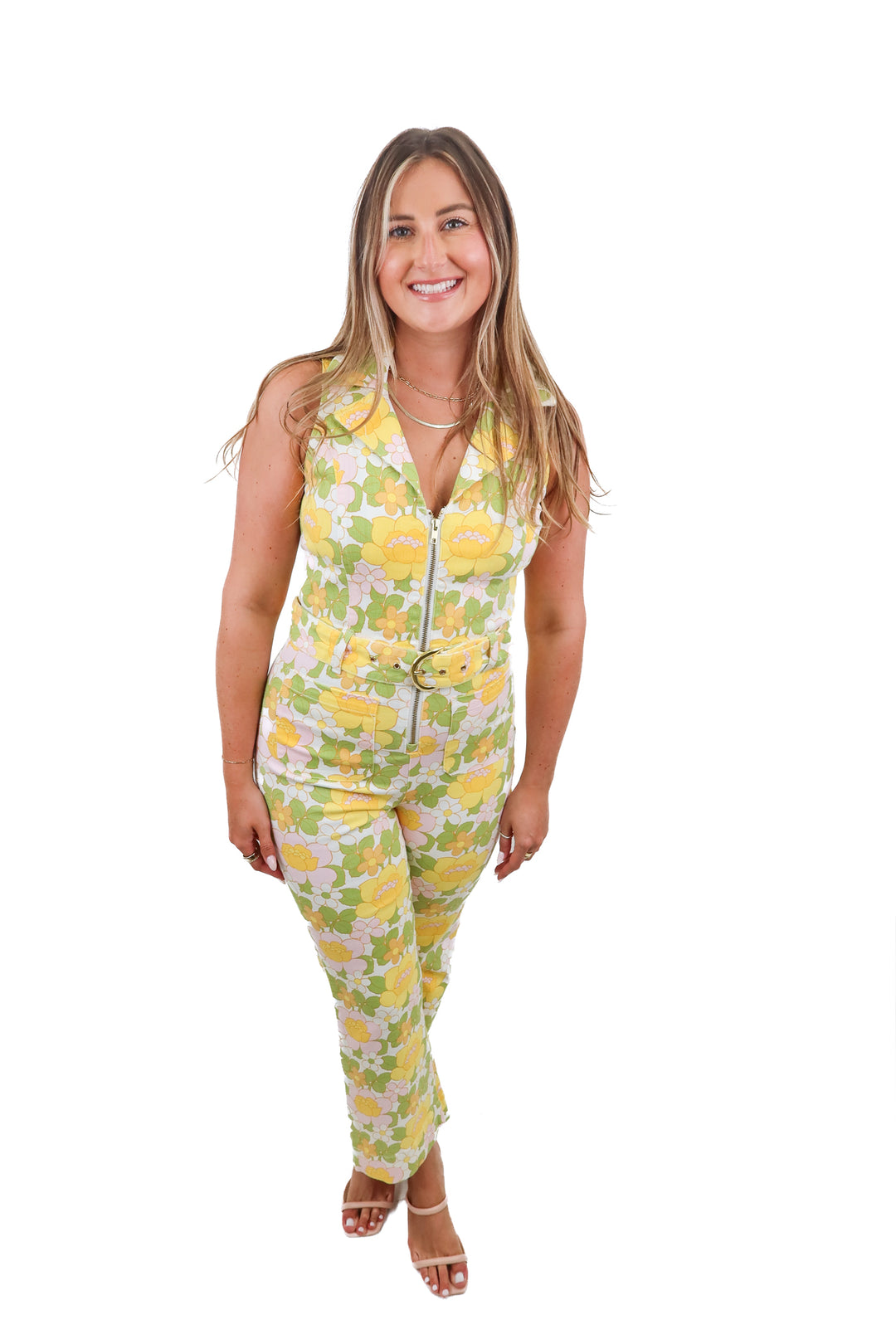 Show Me Your MUMU floral denim jumpsuit (M; retail $205)
