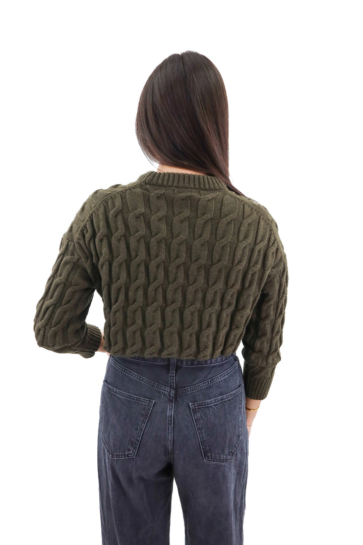 babaton green cable knit sweater (s; retail $149)