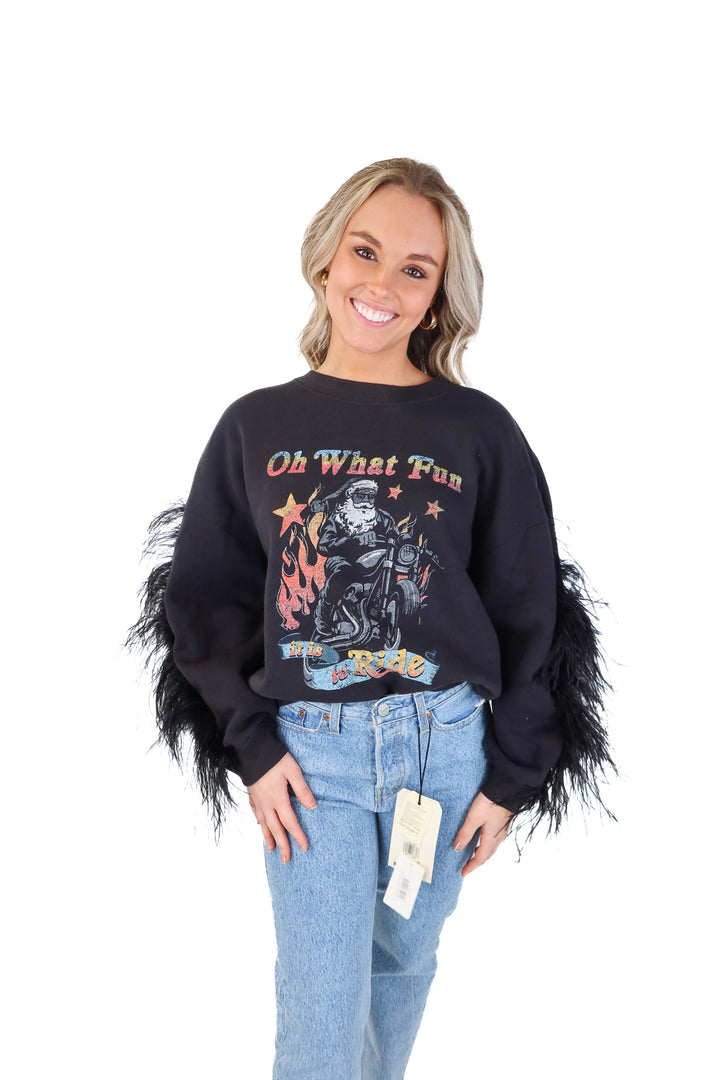 Mallory Ervin black feather Santa crewneck (s)