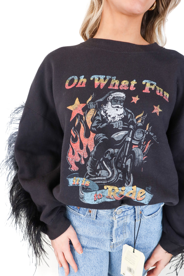 Mallory Ervin black feather Santa crewneck (s)